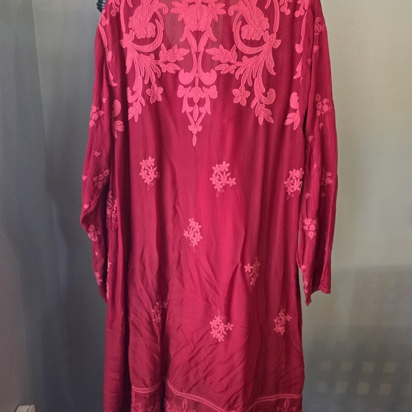 Johnny Was Red Embroidered Midi Dress. 39" long, chest is 22". - Picture 12 of 13